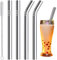 Vinaco Wiederverwendbar Milchshake Strohhalme & Bubble Tea Strohhalme 12MM Breite Strohhalme, Set of 4 Stainless Steel Straws 216MM & 266MM Long with 1 Brush，Dicke Strohhalme for Jumbo Thick Drinks
