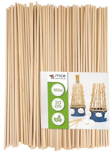 MCE-Commerce Lot de 100 baguettes rondes en bois de hêtre naturel-Diamètre : 3 mm-Longueur : 20 cm, modélisme, bricolage, Ø 3 mm x 20 cm, Set Pièces