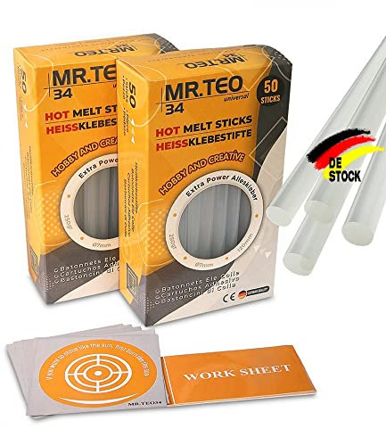 MR.TEO NANO premıum Heißklebesticks,100 Stück 7mm x 120 mm Heißklebestifte, alle Materialien für Kinder Erwachsene DIY Versiegelung Reparieren (100)