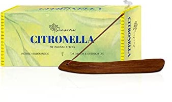 Seasons 50 Citronella Incense Sticks for Home, Kitchen, Outdoors, Bars, Office, Gift and more; keep Bugs and Insects away, comes with Wooden Incense Stick Kit Holder (Pack of 50)