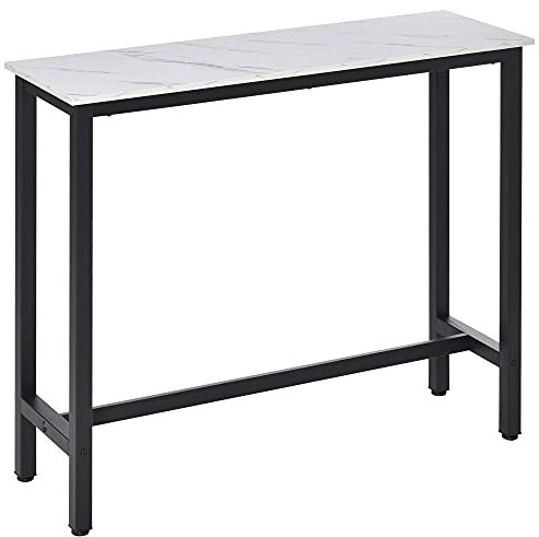 HOMCOM Table de Bar Table Haute de Cuisine Mange-Debout - dim. 120L x 40l x 100H cm - châssis piètement Acier Noir, Plateau Aspect marbre Blanc