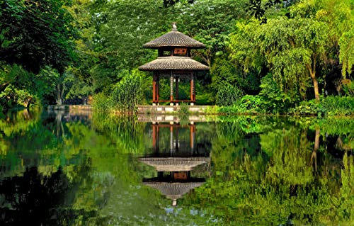 LHJOYSP geduldsspiel für Erwachsene 3D Puzzle 1000 Teile,natürliche Schönheit,See,Teich,Park,Reflexion,China,Pavillon,75x50cm
