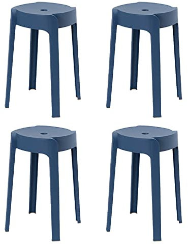 BIHOME Plastikstapelhocker, runde tragbare Barhocker, 4PCS Wirbelsäule Moderne Esstühle mit Löchern für Wohnzimmer im Innen- und Außenbereich im Freien,Blau,46cm(18)