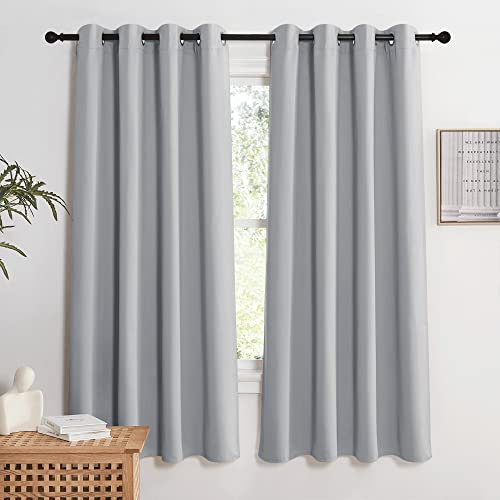 KGORGE Vorhang Verdunkelung Ösenvorhang 2er Set Schlafzimmer Gardinen mit Ösen Verdunklungsgardine Thermovorhang gegen Hitze Hellgrau Blickdicht, 175 x 140 cm(HxB)