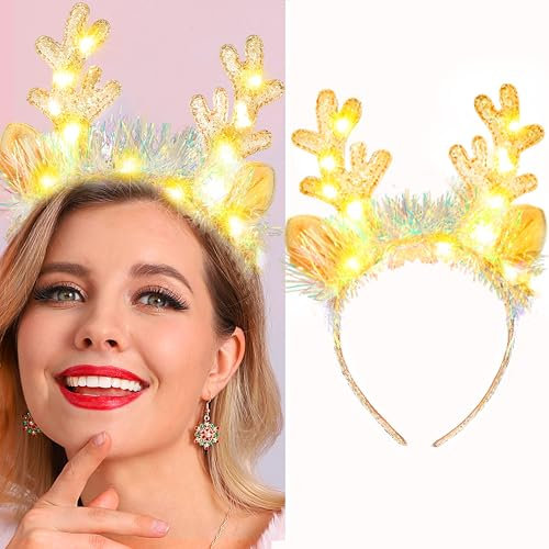 Fashband Weihnachten Stirnbänder Gold Pailletten Geweih Haarreifen Elch Hirsch Kopfbedeckung Haarteil für Kleid Kostüm Dekoration Fotos