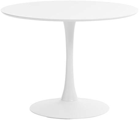 SuperGift.com Modern Round Dining Table 80cm White Colored Top Small Kitchen Dining Room Furniture, Pedestal Dining Table, Leisure Table, Living Room Table