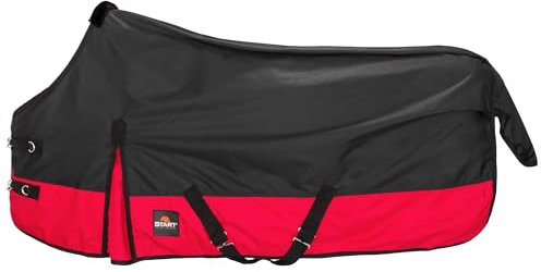 Start Outdoordecke Pferdedecke Weidedecke 600D Regendecke Winterdecke Pferd 200g mit Polarfleecefutter, Nylonfutter und Füllung in 0g, 200g (Schwarz/Rot, 145cm (0g/m² Nylonfutter))