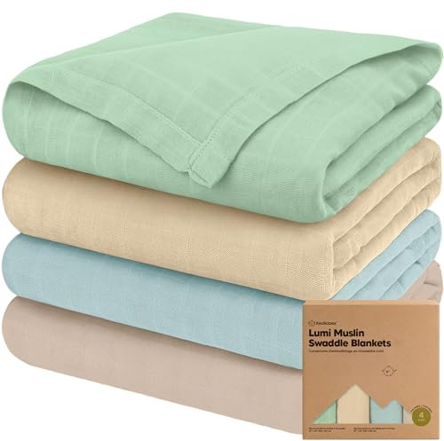 KeaBabies 4-Pack Musselin Tuch 120x120 - Pucktuch, Decken für Jungen, Mädchen, Tücher, Babydecke Swaddle für Neugeborene (Mirage)