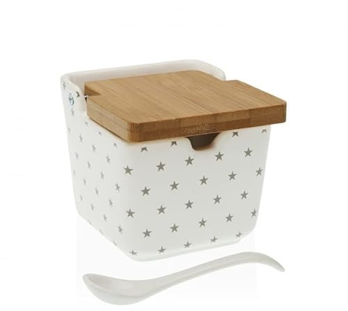 UNIMASA - Salero y Azucarero de Cocina de Cerámica con Tapa de madera Diseños Originales - Azucarero