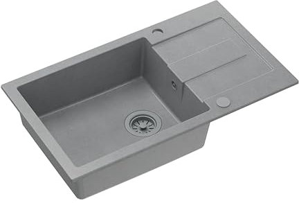 QUADRON CHRISTIAN 136 XL Fregadero de granito, montaje de 1 cámara, dimensiones: 78 x 45 x 18,5 cm, para armario de 60 cm, color gris