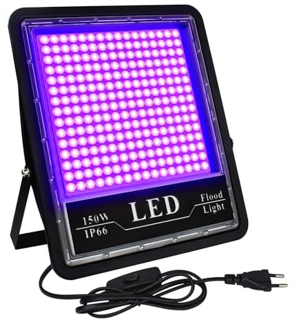 Eleganted 150W LED UV Schwarzlicht Violettes LED Strahler Flutlicht Partylicht Bühnendekoration Licht, IP66 Wasserdicht Schwarzlichtlampe für Halloween Aquarium Konzert Party Band Leistung