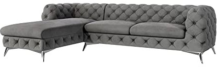 S-Style Möbel Maria Ecksofa 5 Sitzer Chesterfield Eckcouch Sofa Für Wohnzimmer Lounge Couch Mit Verchromten Füßen Möbel Freistehende Polster Sofas Couches Links Grau 305 x 200 x 73 cm