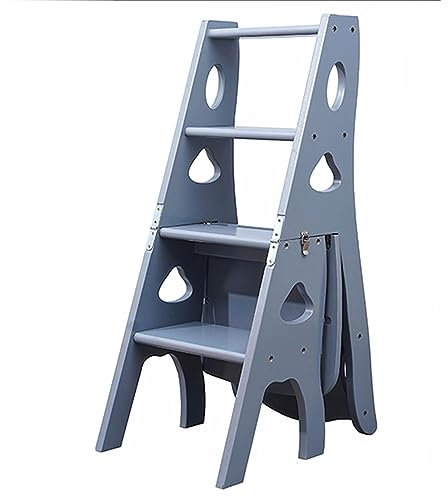 Scaletta Sedia A Pioli In Legno Massiccio, Sedia Con Scala Pieghevole In Legno Per Biblioteca, Sgabello Multifunzione 3 In 1, Scala Espositiva E Ripiano Per Biblioteca, Scala Pieghevole Per Casa ( Col