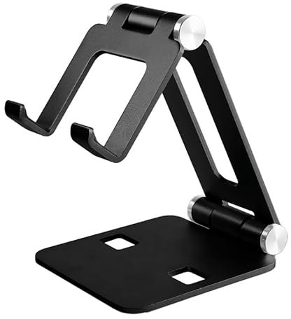 MMOBIEL Support de Téléphone Portable pour Bureau - Support Réglable pour Téléphone, Liseuse et Tablette Universel Compatible avec iPhone, iPad, Samsung Galaxy, Tab, Nintendo Switch - Aluminium Noir
