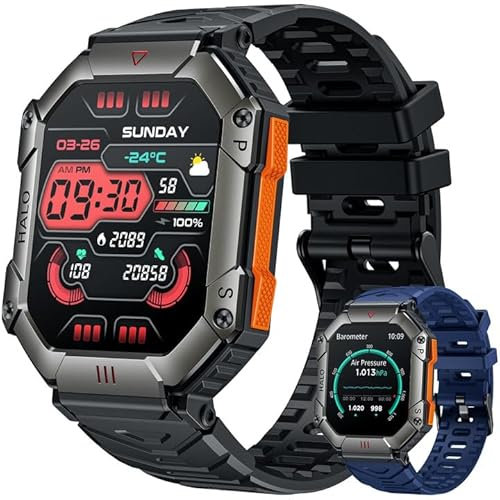 Smartwatch Herren Telefonfunktion Fitness Watch: 2,2 Wasserdicht Schrittzähler Uhr Sportuhren aktivitätstracker mit WhatApp Funktion Herzfrequenz armbanduhr mit Blutdruckmessung für Android iPhone
