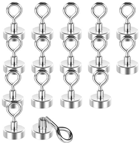 Wukong 16 Pezzi Magnete al Neodimio Magnete con Gancio, 20mm Ganci Magnetici Extra Forti, 9KG(20LB) Calamite Piccole Rotonde, Calamita Potente per Cucine, Magazzini e Esterni