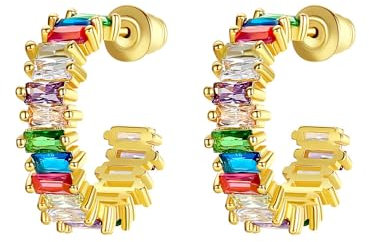 TOFBS Creolen Damen Regenbogen Mit Bunten Steinen Zirkonia Huggies Ohrringe Hypoallergen Vergoldet Modeschmuck Für Mädchen Multi