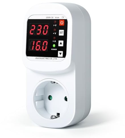 Jadeshay Presa Antifulmine, Adattatore con Protezione Contro le Sovratensioni AC220V 16A Presa Corrente di Sovratensione e Sottotensione Regolabile