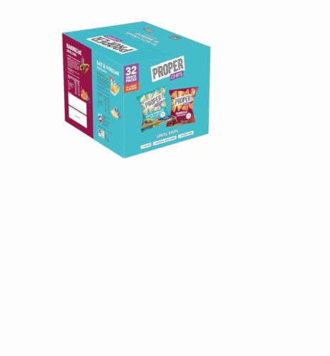 Proper Chips BBQ and Salt & Vinegar Mixed Case - Multipack Chip Box - Vegan - Natural Seasoning - No Palm Oil - Gluten Free Snacks - 32x14g