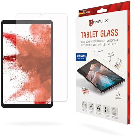 Displex Schutzfolie für Galaxy Tab A11, A9 (9H), Made in Germany | DISPLEX Tablet Glass, unzerbrechlich, kratzfest, 9H Härte, ultra-dünn, kristallklar, mit Eco-Montagerahmen (recyclebar)