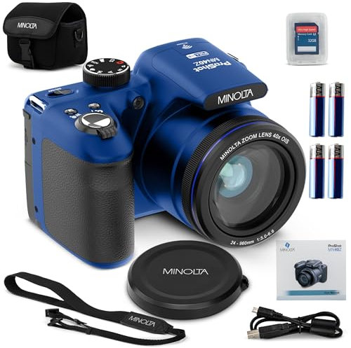 Minolta 20 Mega Pixels 40x Optical Zoom Digital Camera with 1080p FHD Video, Blue