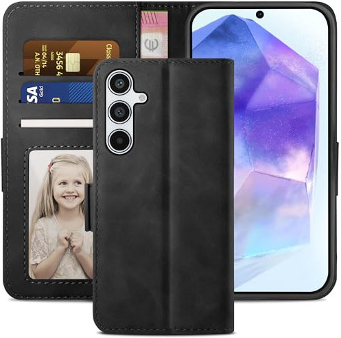 YATWIN Handyhülle für Samsung Galaxy A55 5G Hülle, Klapphülle für Samsung A55 Premium Leder Brieftasche Schutzhülle [Kartenfach] [Magnet] [Stand] Handytasche Case für Samsung A55, Schwarz