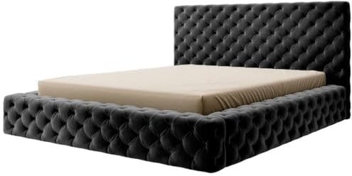 Casa Padrino Luxus Chesterfield Samt Doppelbett mit Matratze Schwarz - Verschiedene Größen, Grösse:160 x 200 cm