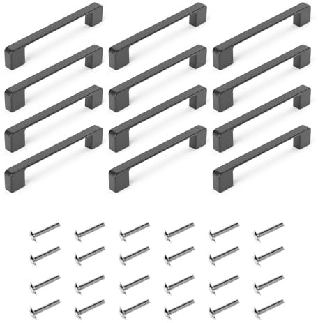 12 Piezas Manijas de Cocina Negras- Tiradores Para Cocina Negro- Tiradores Armarios de Acero Inoxidable para Cajones y Puertas de Gabinetes y Armarios (Distancia de Perforación 128mm, Longitud 135mm)