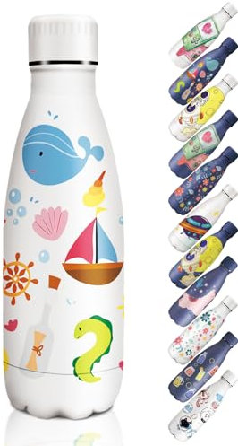 HoneyHolly Gourde Isotherme - 350ML - Gourde Inox sans BPA, Gourde Sport Étanche, Réutilisable, Bouteille Isotherme, Processus de revêtement en Poudre, Gourde Metal pour Running, École, Bureau,Fille