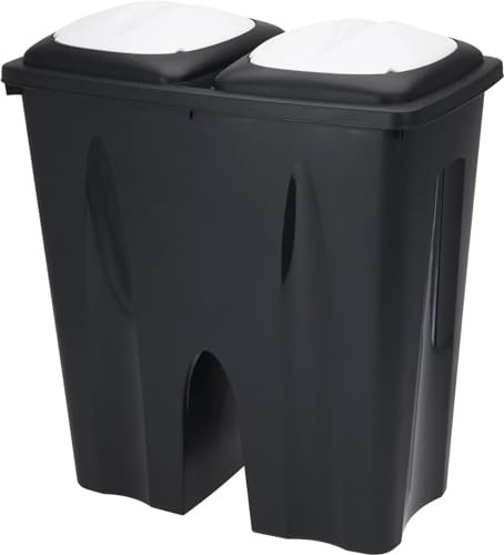 Muddy Hands Black Duo Double Bin 50 Litre Twin 2 Section Compartment Kitchen Recycling Rubbish Dustbin
