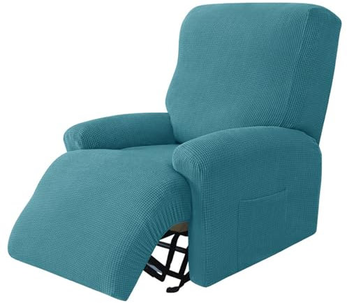 Surwin Sesselschoner für Relaxsessel mit Armlehnen, Stretchhusse für Relaxsessel Anti-Rutsch Fernsehsessel Bezug mit Taschen Sesselbezug Stretch Elastisch (1 Sitzer,11#Türkis)