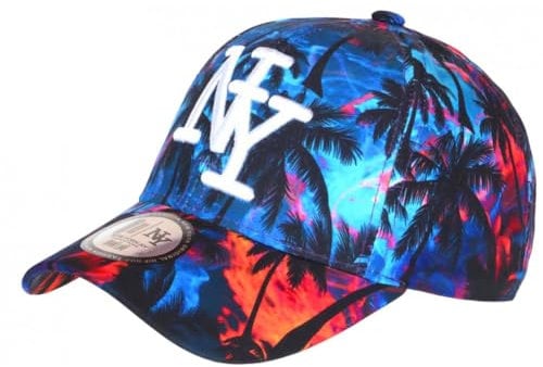 Hip Hop Honour Casquette NY Bleue et Orange Palmiers Print Tropical Bora Baseball - Taille Unique - Bleu