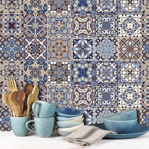 ANHUIB 18 Stück Fliesenaufkleber,Klebefliesen Bunt Sticker,Selbstklebend Fliesensticker,Fliesen Küche Wandandaufkleber,Fliesenfolie Wasserfest Sticker,Marokkanischer Fliesen Aufkleber Küche Bad Deko