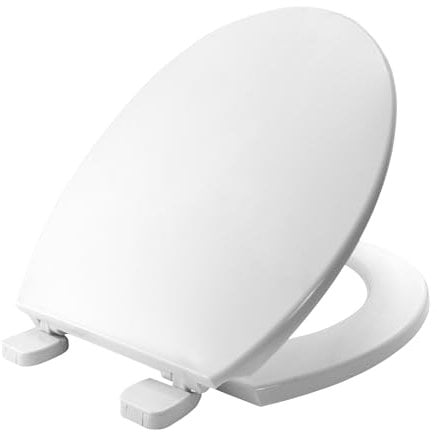BEMIS Chester Thermoplastic White Toilet Seat. Non Slip Toilet Seat with Universal Adjustable Plastic Hinges. Recyclable, Easy to Clean & Quick Installation, White