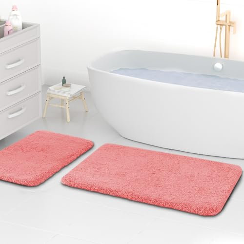 wyewye Mikrofaser-Badteppiche, 2 cm, super dick, super saugfähig, 50 x 80 cm und 40 x 60 cm, Rosa