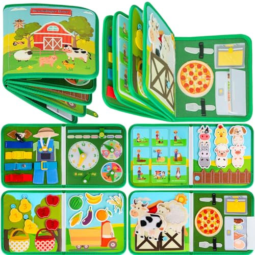 Quanquer Busy Board Deutsch für Kinder Geburtstagsgeschenke, Bauernhof Beschäftigt Board Montessori Spielzeug für 1 2 3 4 Jahre Kleinkinder, Vorschule Lernaktivitäten entwickelnde sensorische