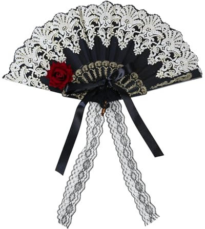 MAIGO Hand Fan - Foldable Hand Fan, Paper Fan, Elegant Hand Fan, Silk Lolita Exquisite Hand Fan, Folding Hand Fan, Women Holding Folding Fans, Black Lace Rose Folding Fan, Mini Folding Hand Fan