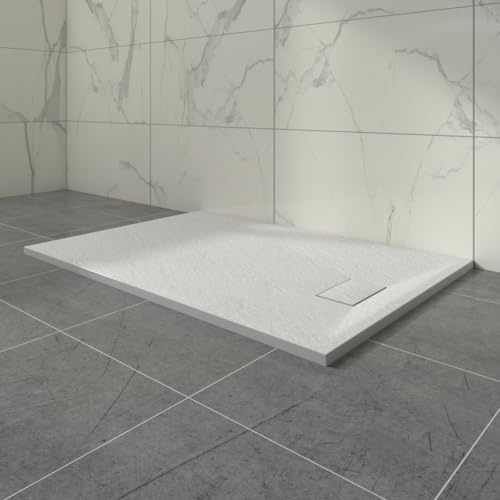 Aquariss SMC Slate Effect Shower Enclosure Tray 1300x900mm Rectangular Wetroom Shower Base White