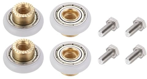 sourcing map 4 Pcs Shower Door Rollers, 20mm Dia Bathroom Glass Door Rollers Runners with Screw, Sliding Door Pulleys Wheels Replacement for Kitchen Pan Glass Sliding Door, White