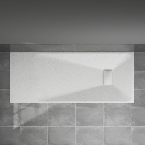 Blümme Rectangle Shower Tray 1700x700mm Bathroom SMC Slip-Resistant Flat Shower Base for Shower Enclosure Cubicle and Wetroom White