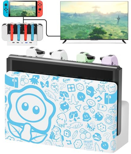 Switch TV Docking Station Compatible with Nintendo/OLED, Luminous Switch Charger Dock for Joycon, Multifunctional Charging Station Dock with 7 LED Colors/USB 2.0/3.0 - White