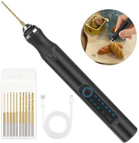 Ainiv 3-Speed Electric Mini Drill Pen, USB Charging DIY Electric Hand Drill, with 10 Small Drill Bits, Micro Drill Set, for Wood Resin Plastic Keychain Pendant Earring Jewelry Making, Black