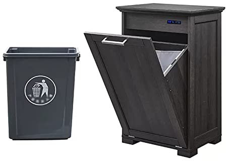 GLJTUO Wooden Tilt Out Trash Cabinet, Hidden Trash Can Free Standing Kitchen Garbage Bin Holder Kitchen/Living/Laundry Room,Brown-50.8x38.1x81.3cm