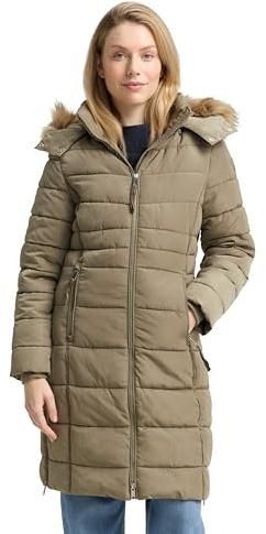 TOM TAILOR Damen 1047533 Puffer-Mantel mit Abnehmbarer Kapuze, 10678-Smoked Olive, XL