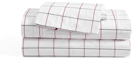 Tommy Hilfiger - Sheet Set, Cotton Percale Bedding with Matching Pillowcases, Crisp & Cool, Premium Quality Home Essentials (Glasgow Windowpane Blue, King)