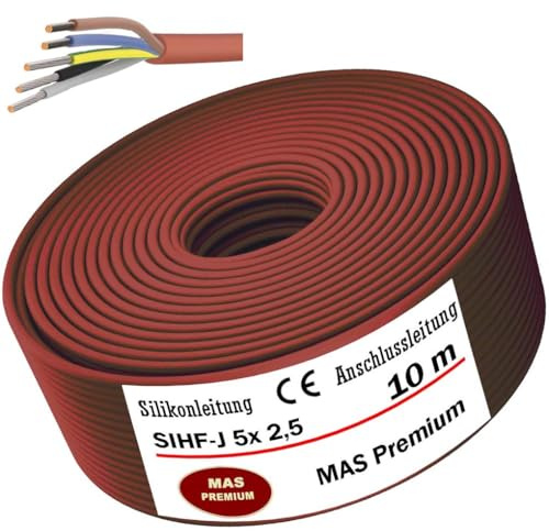 MAS Premium 5-250m Silikonkabel Anschlussleitung Silikonleitung Saunakabel SIHF-J 5x 0,75 1 1,5 2,5 4 6 fein drahtiger Flexibel für Geräte an denen hohe Temperatureinwirkungen (SIHF-J 5x 2,5, 10m)