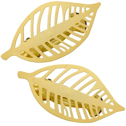 2 Embrasses, Pinces à Rideaux décoration en Metal, modèle Feuille Couleur Or Mat