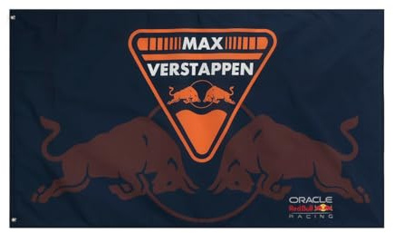 Red Bull Racing F1 Team Max Verstappen Offizielle Flagge 2025, Marineblau und Orange