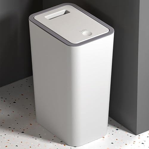 9L Bathroom Bin with lid,Kitchen Bins,Push Button Plastic Toilet Bin,Bedroom,Office,Living Room,Dog Proof (White)