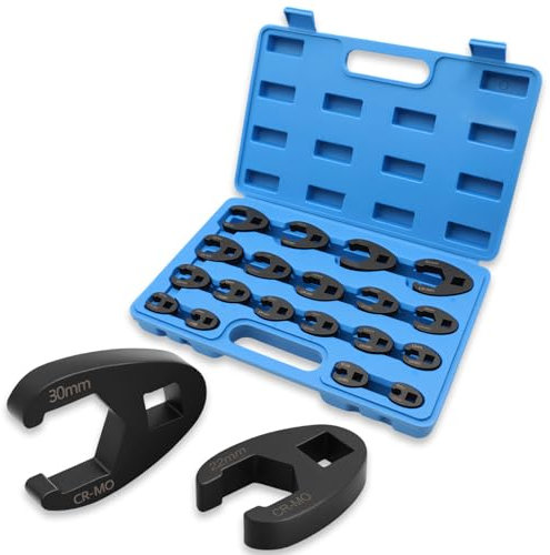 LIDOUYA 19tlg Hahnenfußschlüssel - Steckschlüssel Drehmoment, 8-32 mm, Schraubenschlüsselsatz für 3/8- und 1/2-Antrieb Ratschen